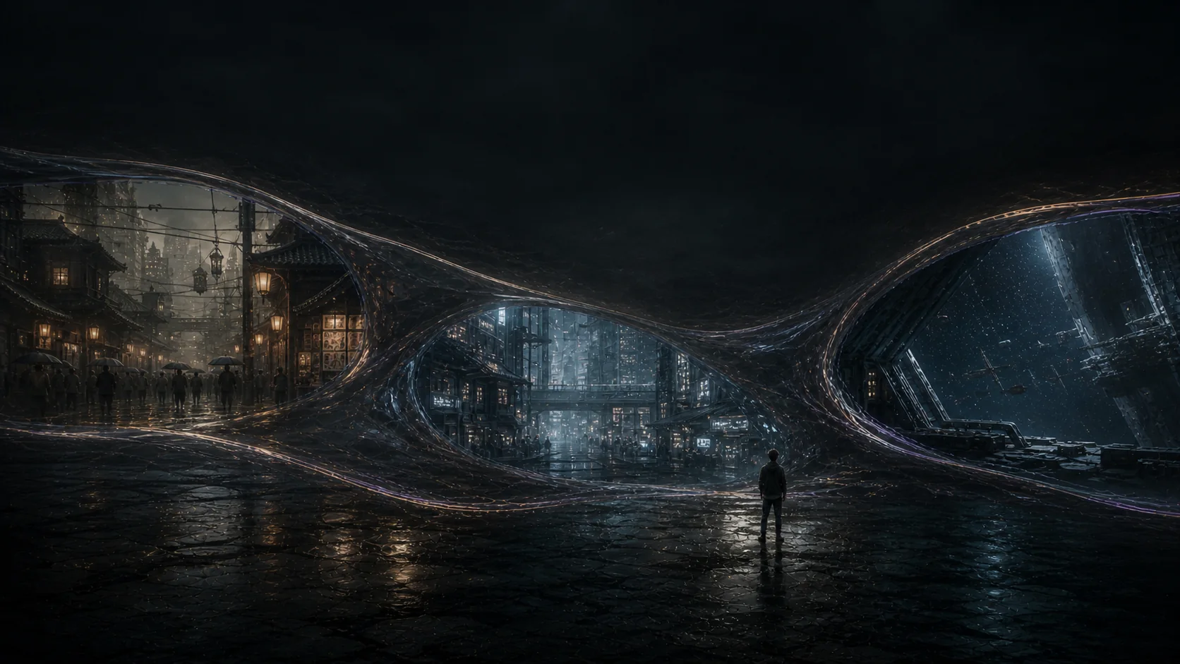 A player character standing inside Hallu’s luminous dream world.